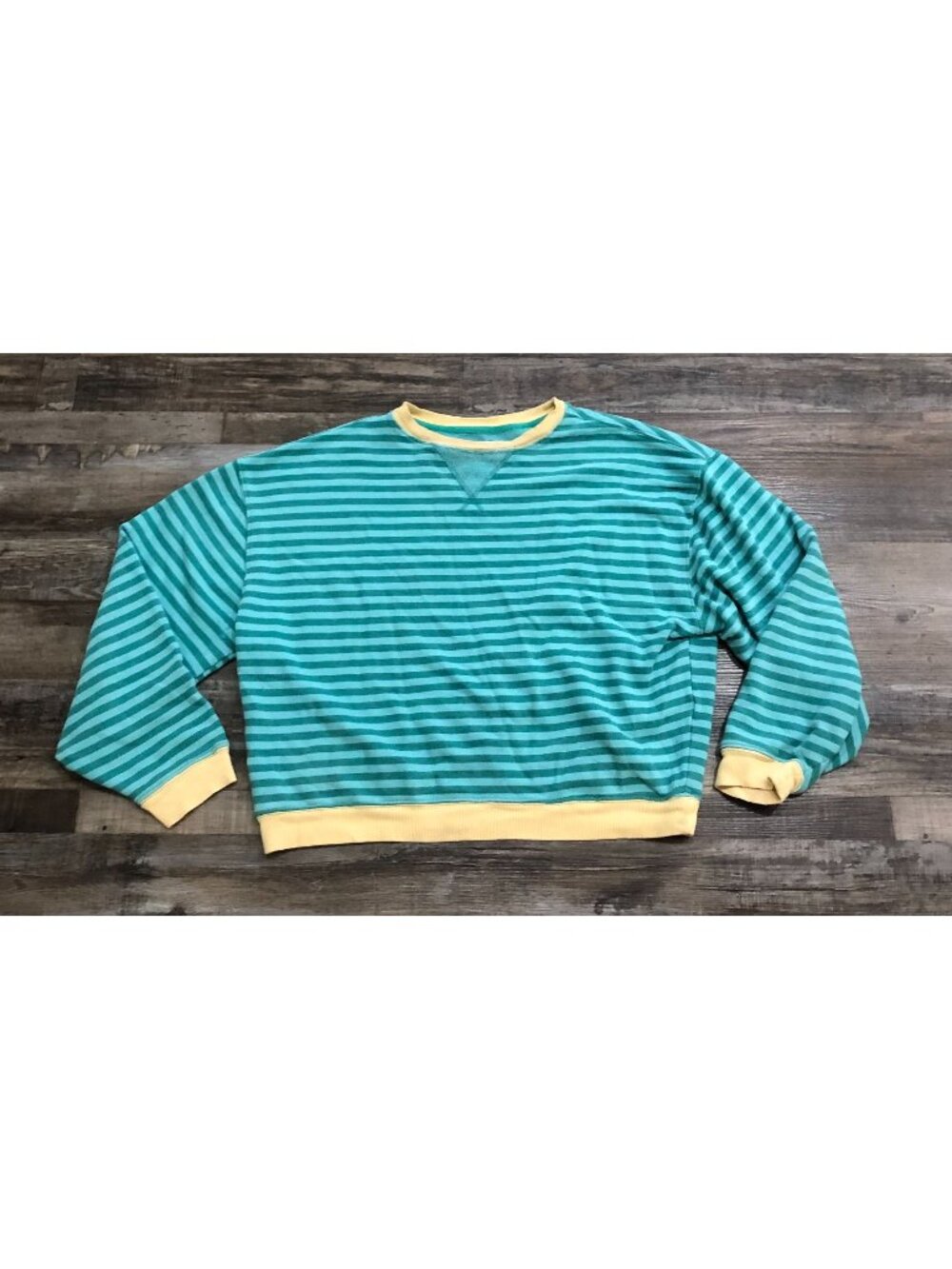 We The Free Classic Striped Oversized Crewneck Blue Sweatshirt Small